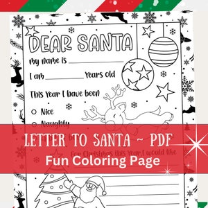 Brief an den Weihnachtsmann Malseite, Kinder Weihnachtswunschliste, druckbarer Brief, Weihnachtsaktivität, Weihnachtsausmalung, Lieber Santa, No Prep, Xmas