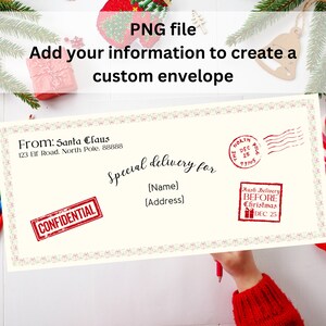 Carta de Papá Noel sobre PNG Cricut Sobre de elfo Carta de Papá Noel Navidad png Correo del polo norte Elfo imprimible Correo de Navidad Carta de elfo