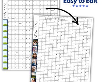 カレンダー・スケジュール opnner 2025 365 DAYS CALENDAR 2025 Year Calendar Printable, 365 Days, Digital Download