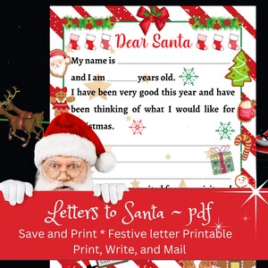 Brief an Santa, Weihnachtswunschliste, Weihnachten Druckbare Aktivität für Kinder, digitaler Download