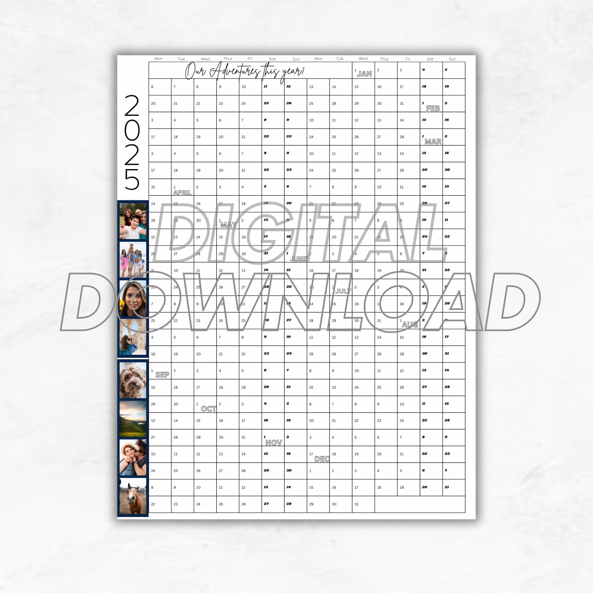 カレンダー・スケジュール opnner 2025 365 DAYS CALENDAR 2025 Year Calendar Printable, 365 Days, Digital Download
