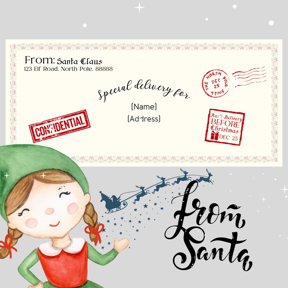 Letter From Santa Envelope PNG Cricut Elf Envelope Santa Letter Xmas ...