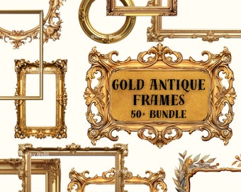 Antique Gold Frames Clipart - rococo and baroque vintage clip art graphics for altered art or junk journals instant download commercial use