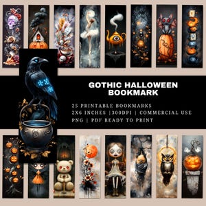 Gothic Halloween Bookmark Clipart | 25 Dark Watercolor Designs | Spooky Witch Bookmarks | Digital PNG Bundle | Gothic Girl | Haunted Forest