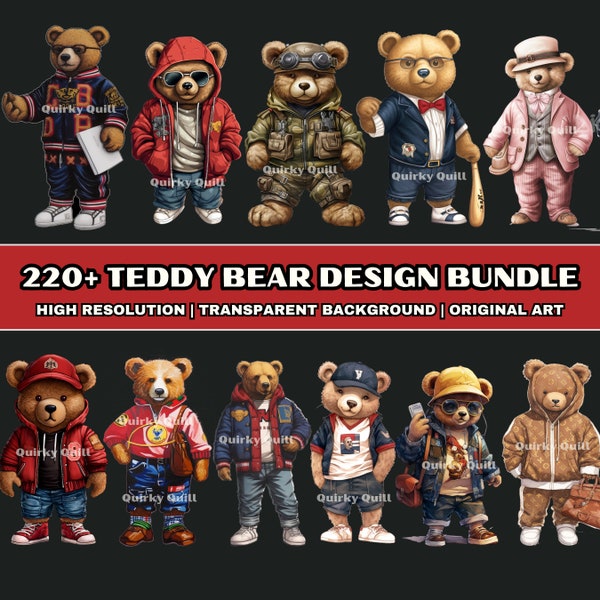 220+ Bear T-shirt designs bundle, Bear Streetwear design, Shirt design, Bear design, Urban, Aesthetic Design, Teddy Bear design, PNG, DTG