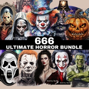 666 Ultimate Horror Bundle, PNG Clipart pack, Horror Character Halloween voor Cricut, Scary Horror Characters, Horror Clipart sublimatie