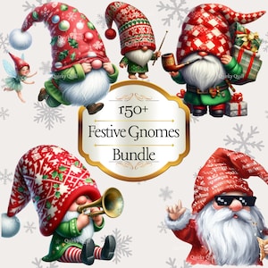 150 Watercolor Festive Gnomes Collection Clipart, PNG Christmas Gnomes Clipart, Fantasy Clipart, Winter Holidays, Gnomes PNG, Commercial Use