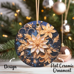 Christmas Flower Ornament, Christmas Decoration, Ceramic Ornament, Christmas Ornament, Christmas Gift, Flat Round Ornament