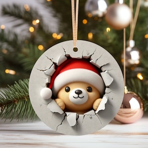 Whimsical Bear Christmas Ornament, Vibrant Ceramic Holiday Decoration - Perfect Gift for Bear Lovers, Festive Charm