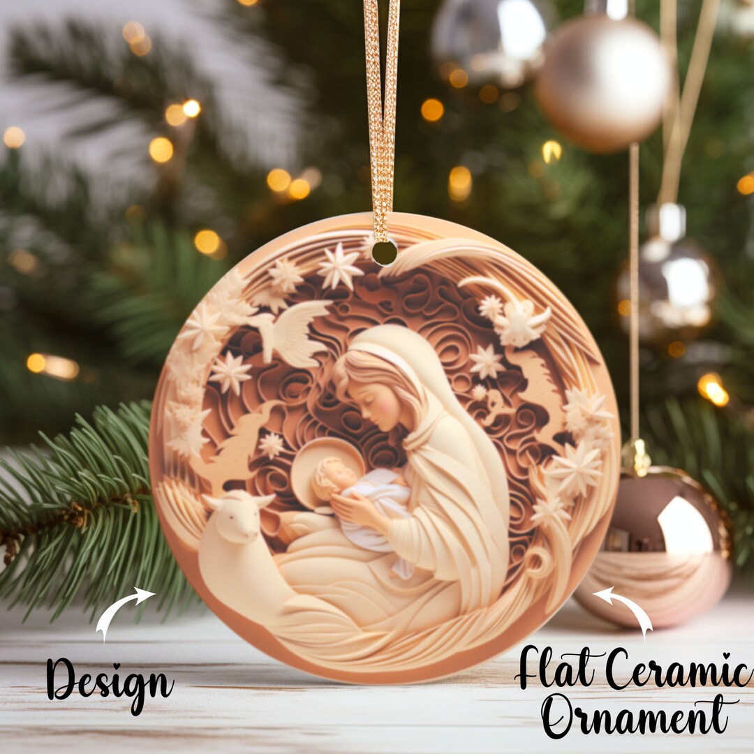 Nativity Sweet Slumber Large Cross Ceramic Ornament main image 1
