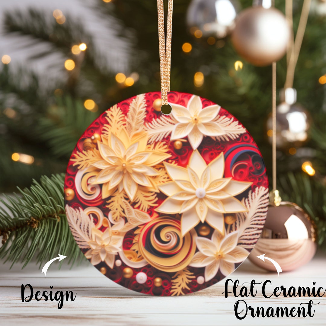 Christmas Flower Ornament, Christmas Decoration, Ceramic Ornament