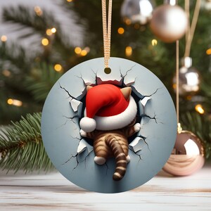 Christmas Cute Cat Ornament, Christmas Decoration, Ceramic Ornament, Christmas Ornament, Christmas Gift, Gift for Cat Lovers