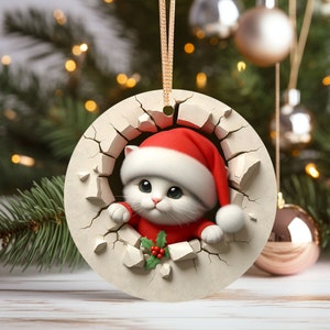 Christmas Cute Cat Ornament, Christmas Decoration, Ceramic Ornament, Christmas Ornament, Christmas Gift, Gift for Cat Lovers