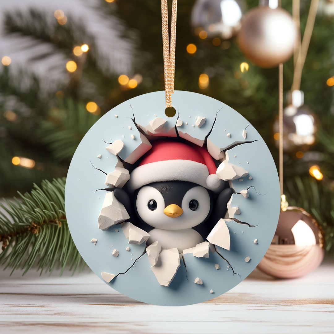 Enchanting and Cute Penguin Christmas Ornament, Vibrant Colorful Design
