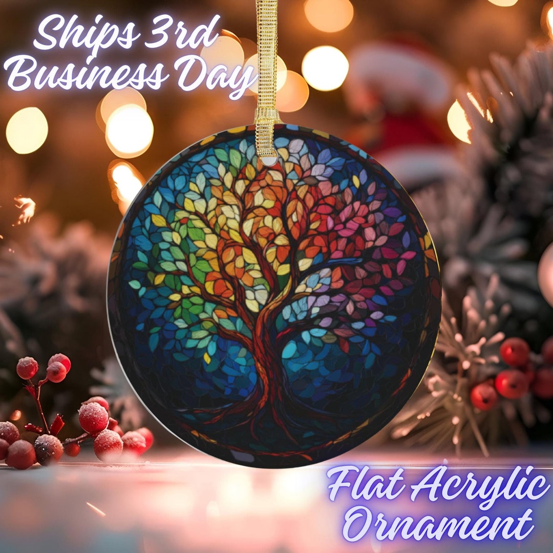 Acrylic Tree of Life Faux Stained Glass Christmas Ornament to Sparkle ...