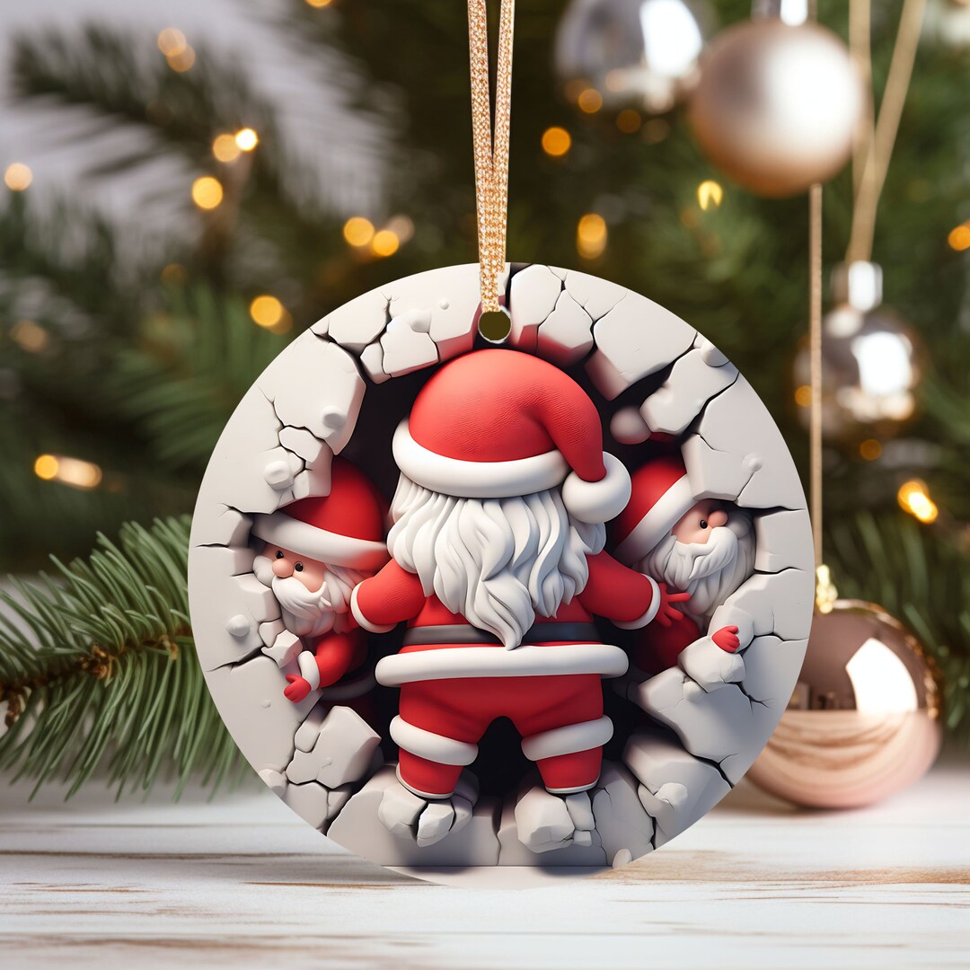 3D Effect Funny Santa Ornament Christmas Decoration 3D Etsy
