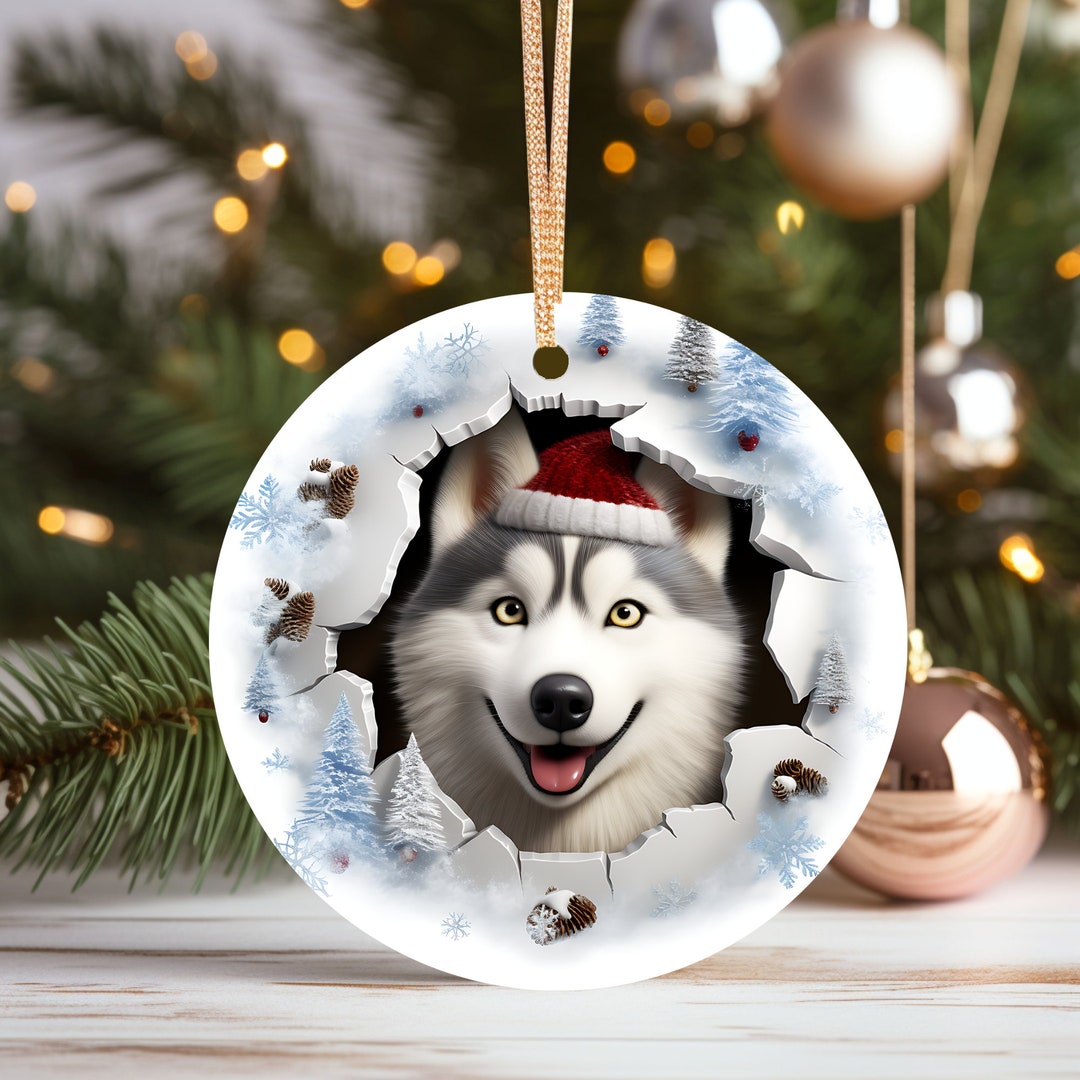 Christmas Siberian Husky Ornament, Christmas Decoration,ceramic