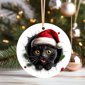 Enchanting Black Cat Ornament for Christmas Decor - Vibrant Ceramic Holiday Decoration for Family, Friends and Cat Lovers - Unique 2D Design