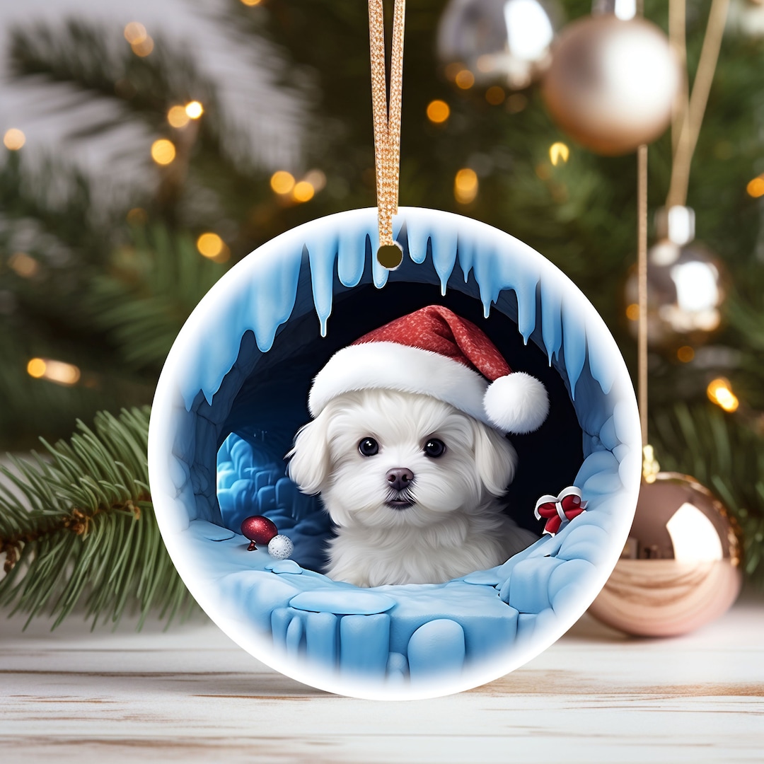 Christmas Maltese Ornament, Christmas Decoration,ceramic Ornament