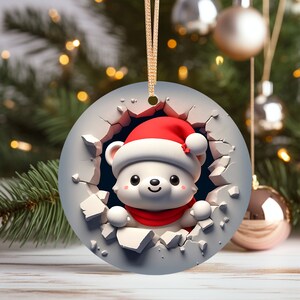 Christmas Cute Bear Ornament, Christmas Decoration, Ceramic Ornament, Christmas Ornament, Christmas Gift, Gift for Bear Lovers