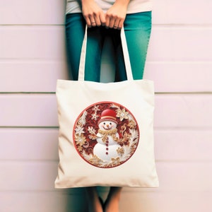 Artistic Snowman Holiday Tote Bag - Practical Elegance for Everyday Essentials - Unique Christmas Gift - Vibrant Design illusion