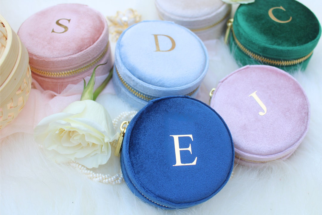 Round Jewelry Box,italian Velvet Travel Jewelry Box, Perfect Christmas