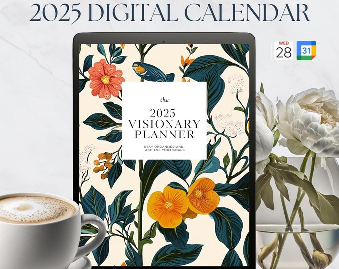 2025 Digital Calendar, Visionary Planner, Executive Productivity Tool, Hyperlinked Planner, Scheduling Diary, Digital 12 Month Calendar
