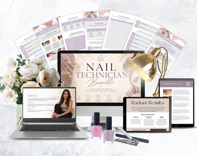 Nail Tech Business Bundle, Website Template, Business Plan, eBook & Email Template for Nail Salon
