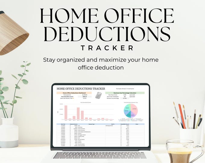 Home Office Deduction Tracker, Self Employe Google Sheet, Remote Work Expenses, Small Business Tax Log