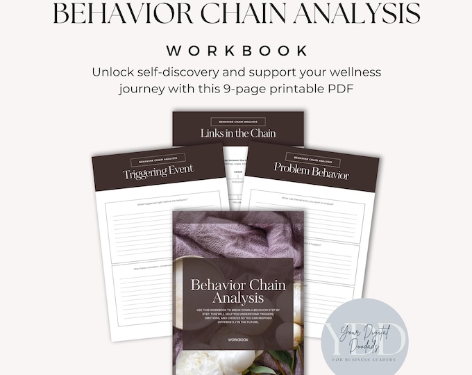 Behavior Chain Analysis Workbook, Wellness Planner Therapy Workbook, Self Discovery, Mental Health, DBT Canva Template