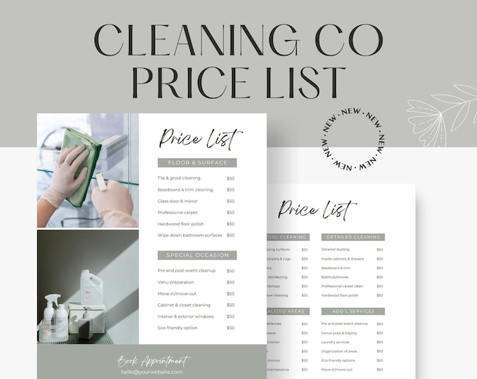 Cleaning Service List Cleaning Business Price Template Professional Cleaning List Sheet Cleaning Price Flyer