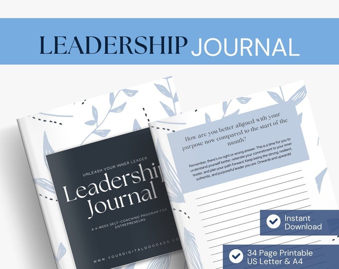 Leadership Journal Printable, Self-Improvement Planner, Personal Growth Workbook, Leadership Development Tool, Monthly Reflection, Self Care