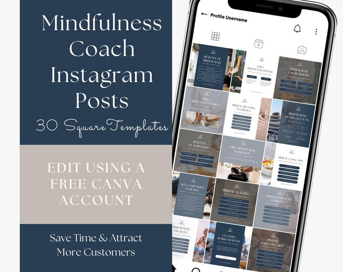 Mindfulness Coach Instagram Template, Canva Template for Mindset Coaches, Social Media Planner, Wellness Content, Editable Canva Design