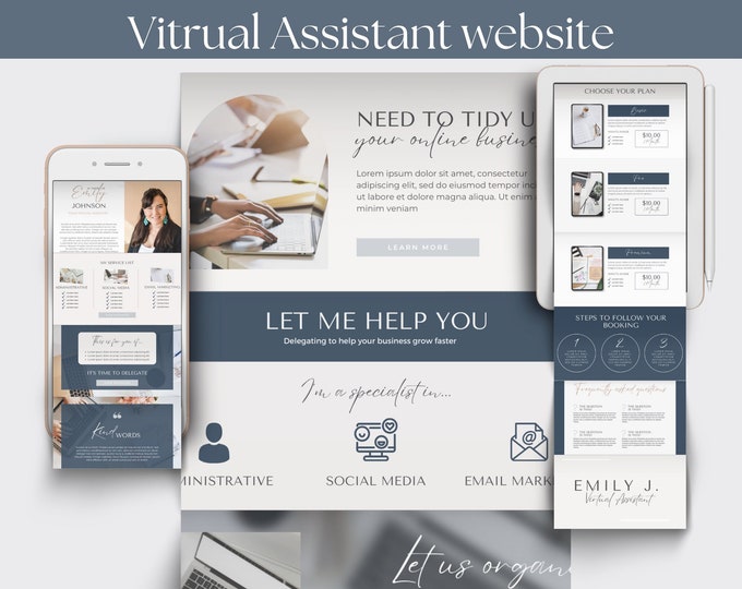 Virtual Assistant Canva Website Template One Page Website for VA Done For You Social Media Website Editable Online Business Manager Site