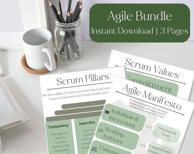 Agile Templates Bundle Agile Manifesto Scrum Pillars Scrum Values Scrum Master Wall Art Agile Methodology