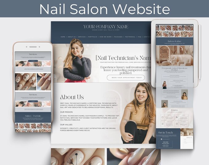 Nail Technician Website Template Professional Landing Page for Small Beauty Business Canva Sales Page Nail Salon Custom Website