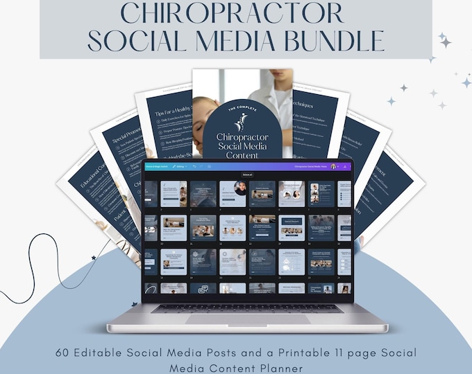 Chiropractor Social Media Bundle, Canva Template Social Posts, Printable Social Media Planner, Chiropractic Marketing, Healthcare Content