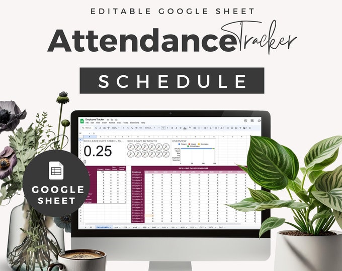 Google Sheets Work Schedule Attendance Tracker Template Employee Time Sheet Absence Record Spreadsheet Staff Time Away Work Planner Leave