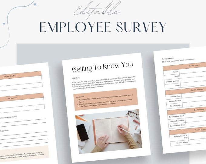 Employee Survey Template Printable Get To Know You Favorites List Team Building Gift Questionnaire All About Me Survey Employee Handbook