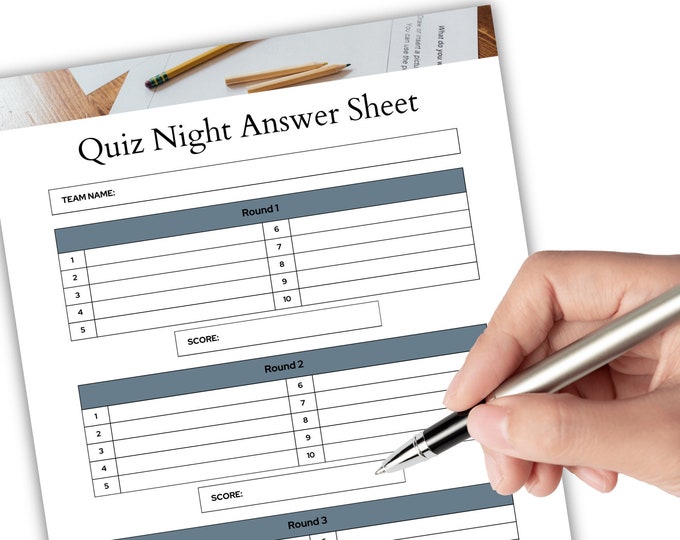Quiz night answer sheet, Work Party Game, Trivia Player Answer Card, Trivia Host Tools, Printable Trivia Sheets, Quiz Player Handout, Score
