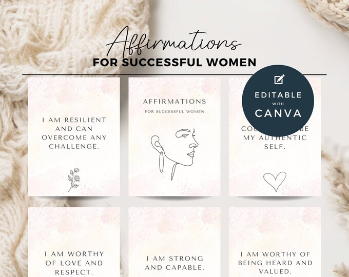25 Affirmations for Successful Women Positive Quotes Encouragement Cards Mindfulness Cards Gift for Female Boss Vision Board Printables
