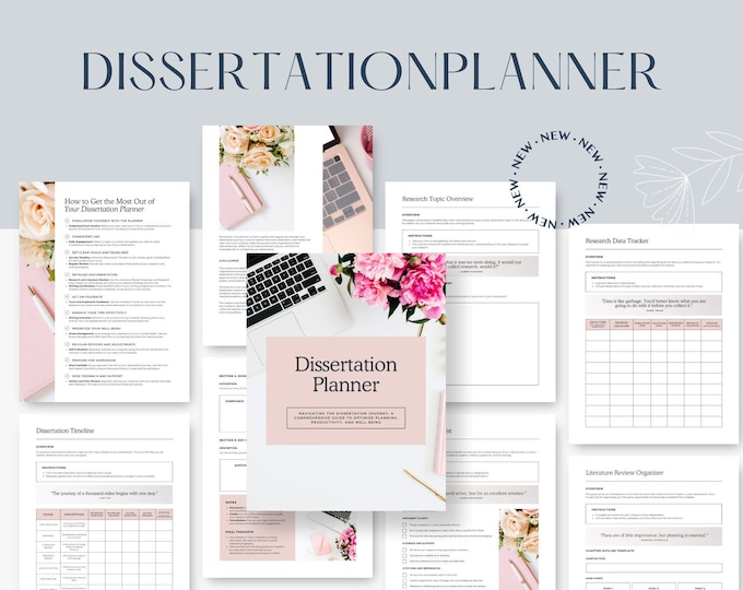 Printable Dissertation Planner & Thesis Template, Project Planner for University Research, Masters Student Final Year Essays, Student Gift