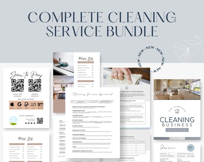 Cleaning Business Bundle, Cleaner Service Agreement Template, Client Intake Form, Small Business Forms, Invoice Receipt, Price List