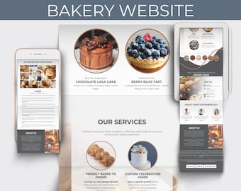 Bakery Website Canva Template Luxury | Bakery Website Theme Template | One Page Canva Website
