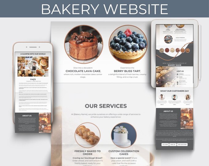 Bakery Website Canva Template Luxury | Bakery Website Theme Template | One Page Canva Website
