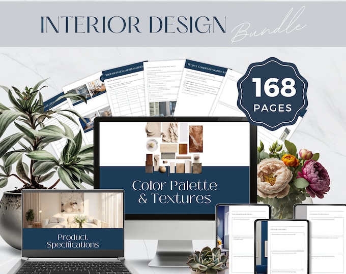 Ultimate Interior Design Bundle Canva Templates, Interior Decorator New Client Form, Interior Designer Finishes Schedule, Mood Board