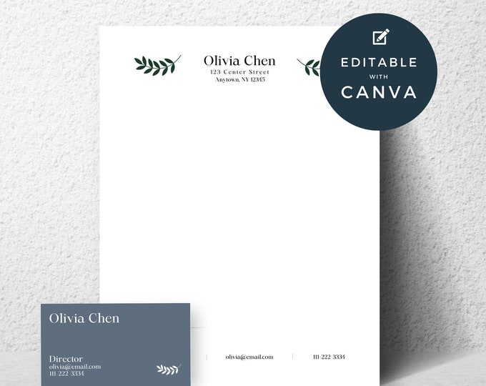 Editable Business Letterhead & Card for Professional Organizer, Minimalist Entrepreneur Writing Paper, Modern Small Business Office Supplies