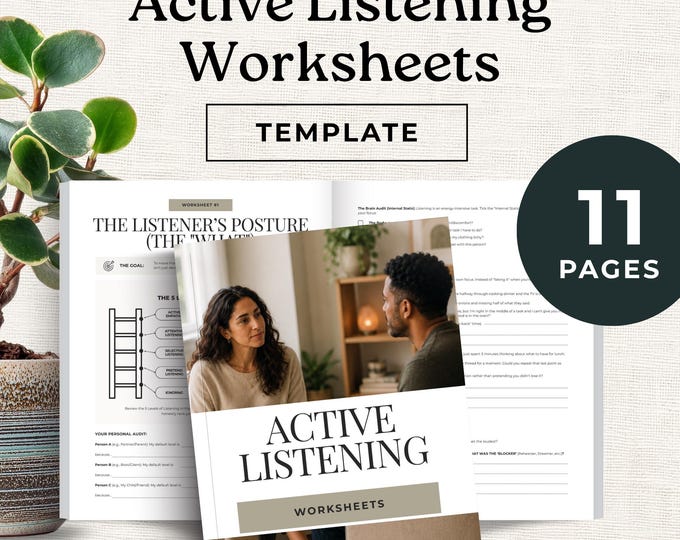 Active Listening Worksheets, Therapy Printable, Coaching Workbook, Counseling Communication Tool