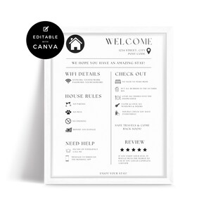 Short Stay Welcome Sign Template, Vacation Rental Printable House Rule, Things to Know, Wifi Info Sheet, Arrival Poster Sign for Guest