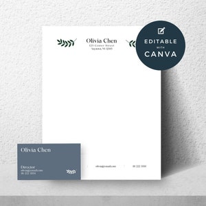 Membrete comercial editable y tarjeta para organizador profesional, papel de escritura minimalista para emprendedores, suministros de oficina modernos para pequeñas empresas
